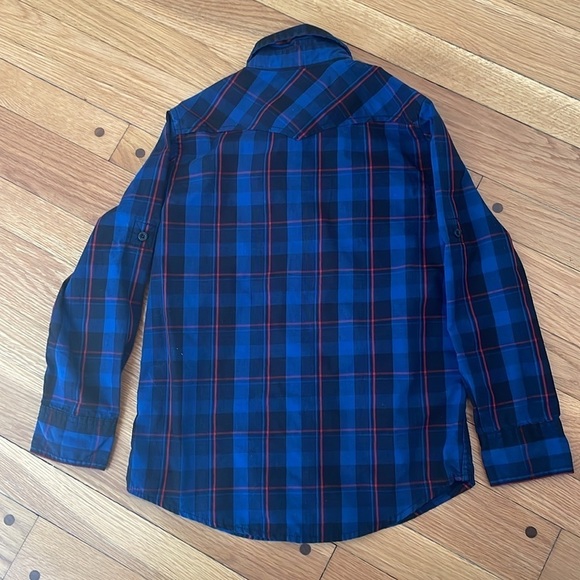 Helix Blue Plaid Snap Front Long Sleeve Western Country Dress Shirt Boys Small - Picture 5 of 6